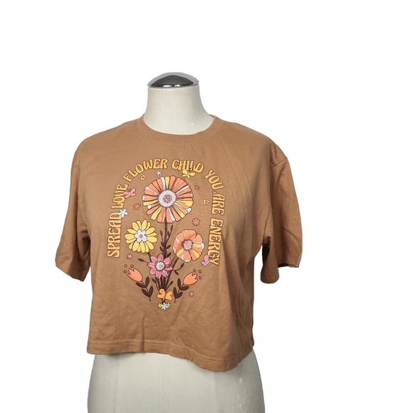 Belle Du Jour Tops - Belle Du Jour Spread Love Flower Child You Are Energy Short Sleeve Crop Top XS